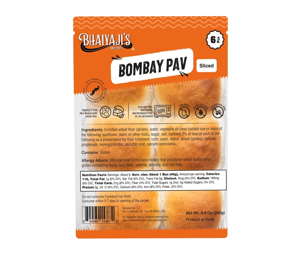 PB1S Pav Bhaji(Bombay Pav Sliced) Buns (India - Inst Pack)